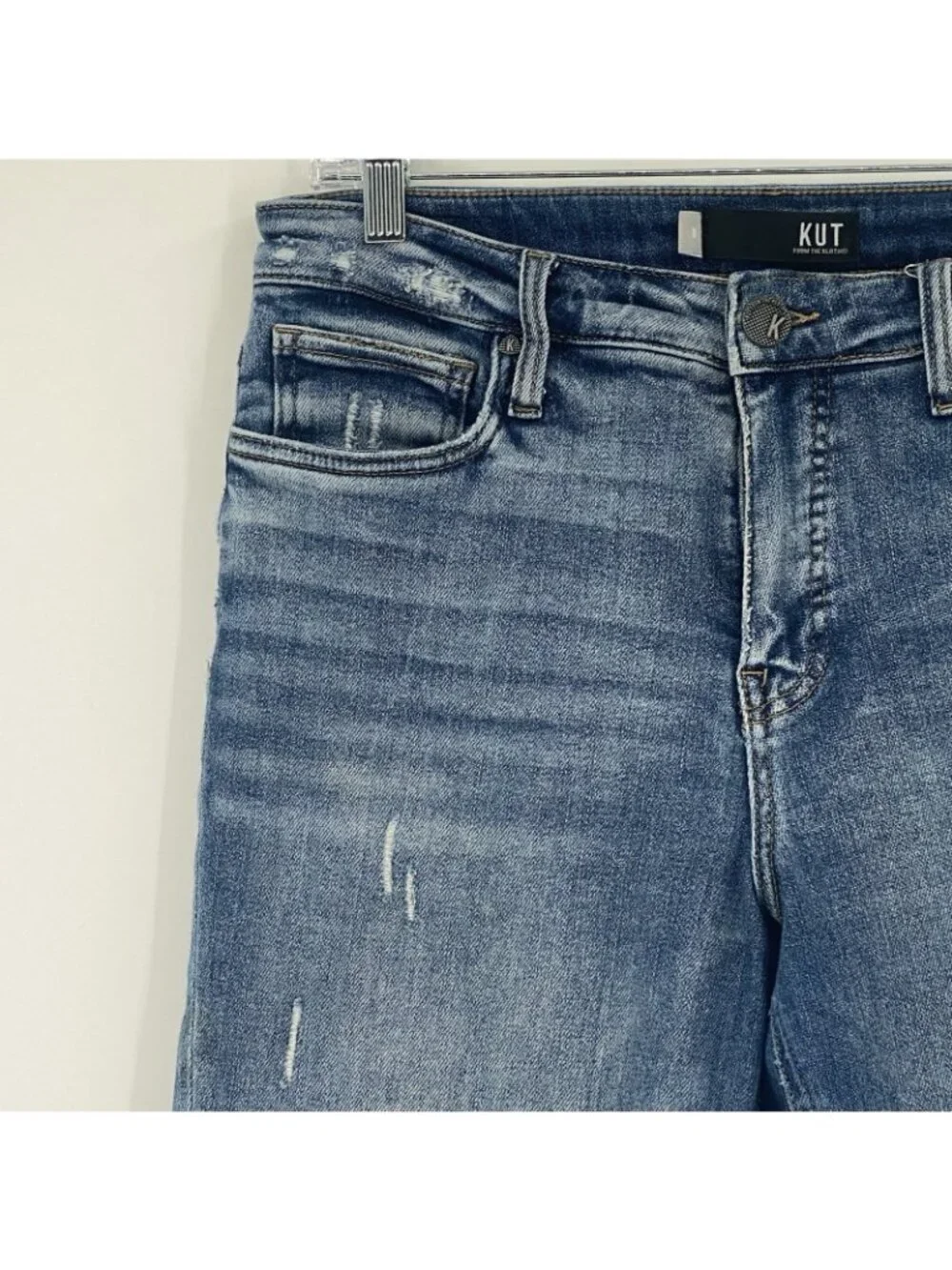 KUT From The Kloth Size 8 Blue Rachel High Rise Mom Jeans Cropped Distressed